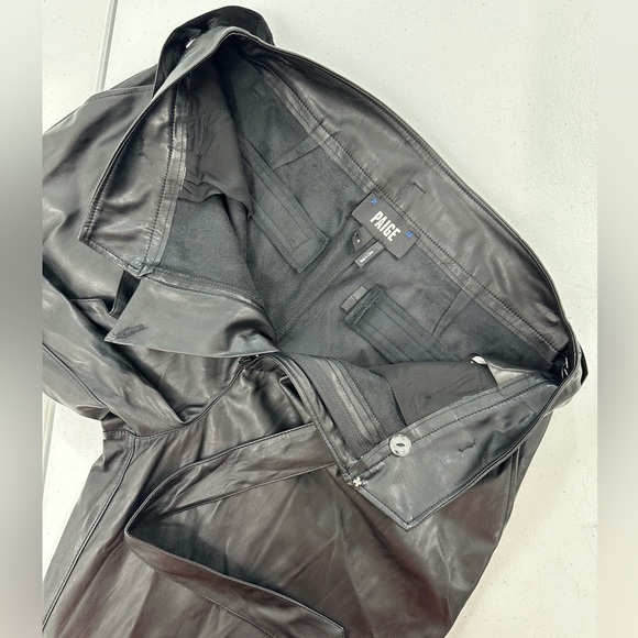 Paige Melila Black Vegan Leather Paperbag Waist Straight Leg Cropped Pants Sz 4 - Picture 9 of 13